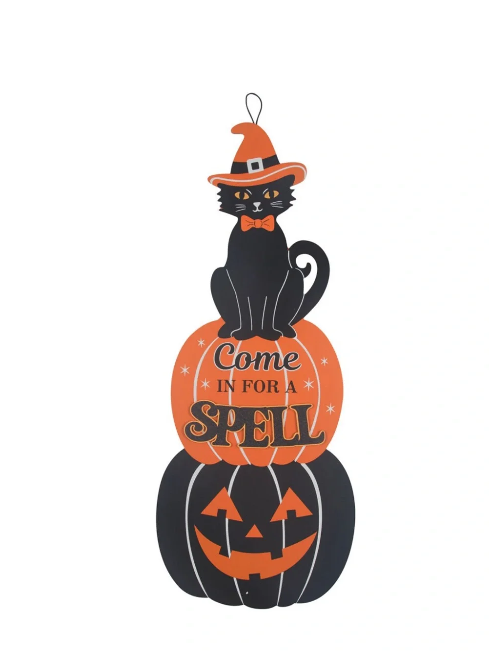 NWT- 35” Come in for a SPELL- Black Cat Witch Stacked Jack-o-lantern- Wood Sign